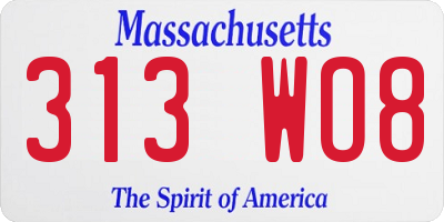 MA license plate 313WO8