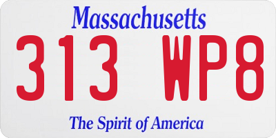 MA license plate 313WP8