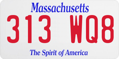 MA license plate 313WQ8