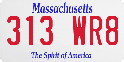 MA license plate 313WR8