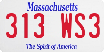 MA license plate 313WS3
