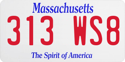 MA license plate 313WS8