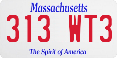 MA license plate 313WT3
