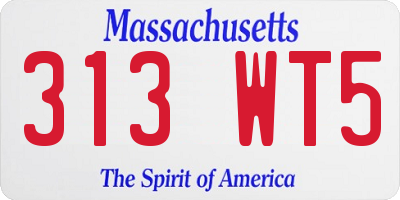 MA license plate 313WT5
