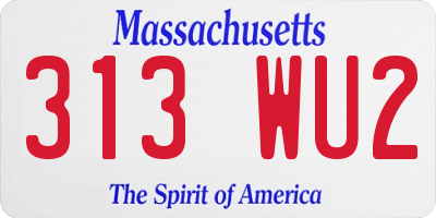 MA license plate 313WU2