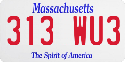 MA license plate 313WU3
