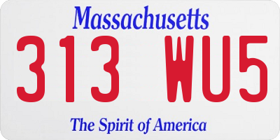 MA license plate 313WU5