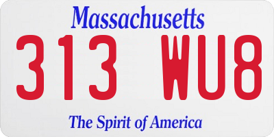 MA license plate 313WU8