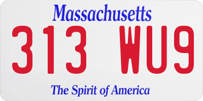 MA license plate 313WU9
