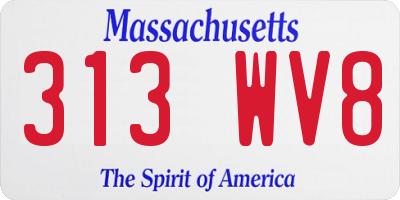 MA license plate 313WV8