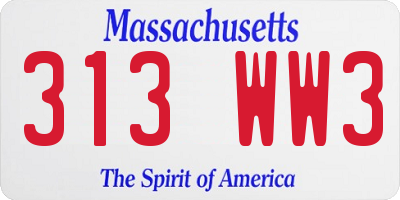 MA license plate 313WW3