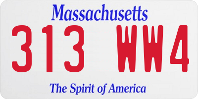 MA license plate 313WW4