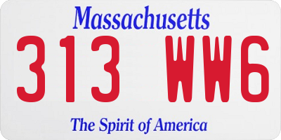 MA license plate 313WW6