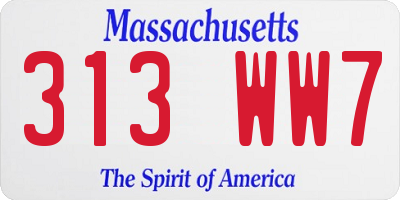 MA license plate 313WW7