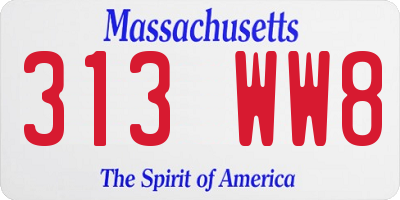 MA license plate 313WW8