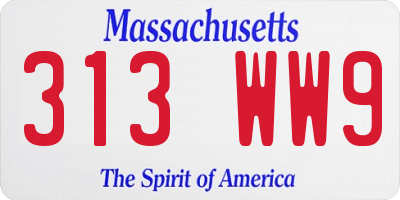 MA license plate 313WW9