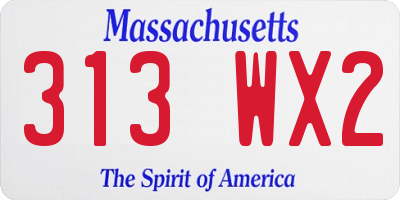 MA license plate 313WX2