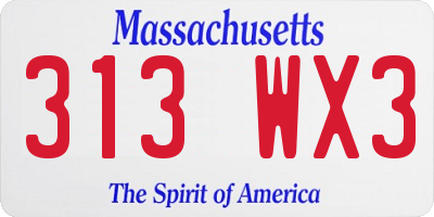 MA license plate 313WX3