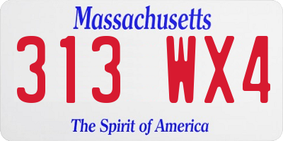 MA license plate 313WX4