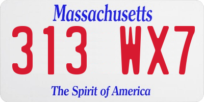 MA license plate 313WX7