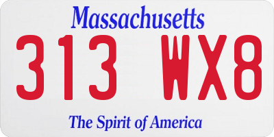 MA license plate 313WX8