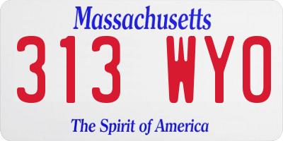 MA license plate 313WY0