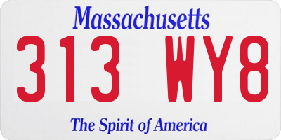 MA license plate 313WY8