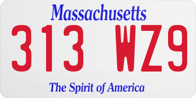 MA license plate 313WZ9