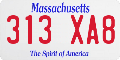 MA license plate 313XA8