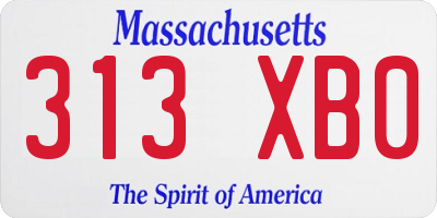 MA license plate 313XB0