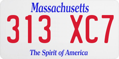 MA license plate 313XC7