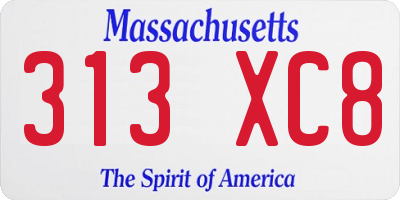 MA license plate 313XC8