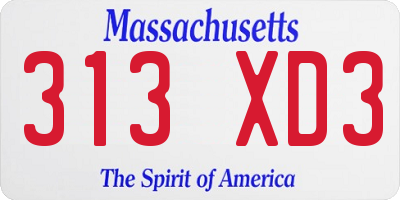 MA license plate 313XD3
