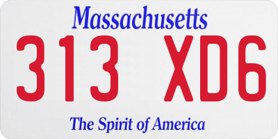 MA license plate 313XD6