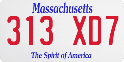 MA license plate 313XD7