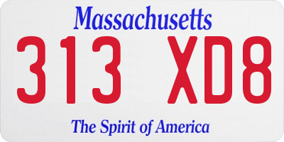 MA license plate 313XD8