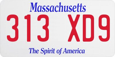MA license plate 313XD9