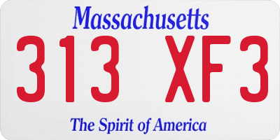 MA license plate 313XF3