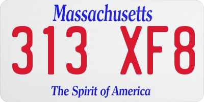 MA license plate 313XF8