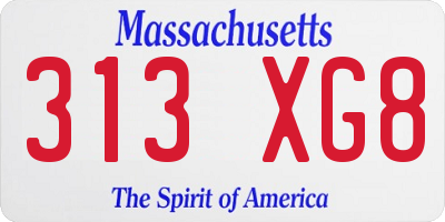 MA license plate 313XG8