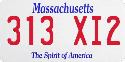 MA license plate 313XI2