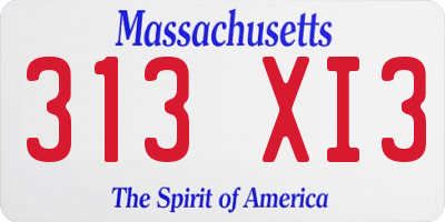 MA license plate 313XI3