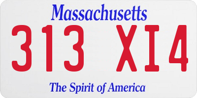 MA license plate 313XI4