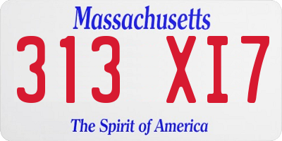 MA license plate 313XI7