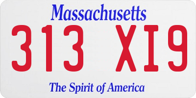 MA license plate 313XI9
