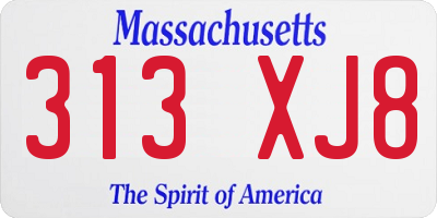 MA license plate 313XJ8