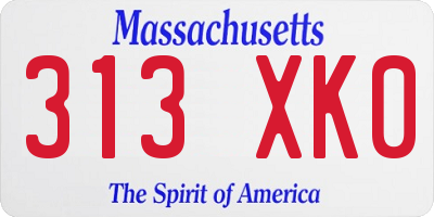 MA license plate 313XK0