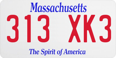 MA license plate 313XK3