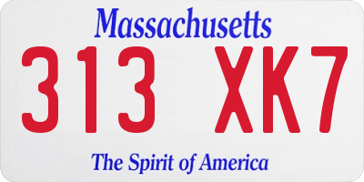 MA license plate 313XK7