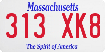 MA license plate 313XK8